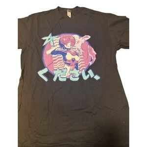 Gildan Rei Ayanami Evangelion Anime Graphic T-Shirt Mens Medium Black Vaporwave‎